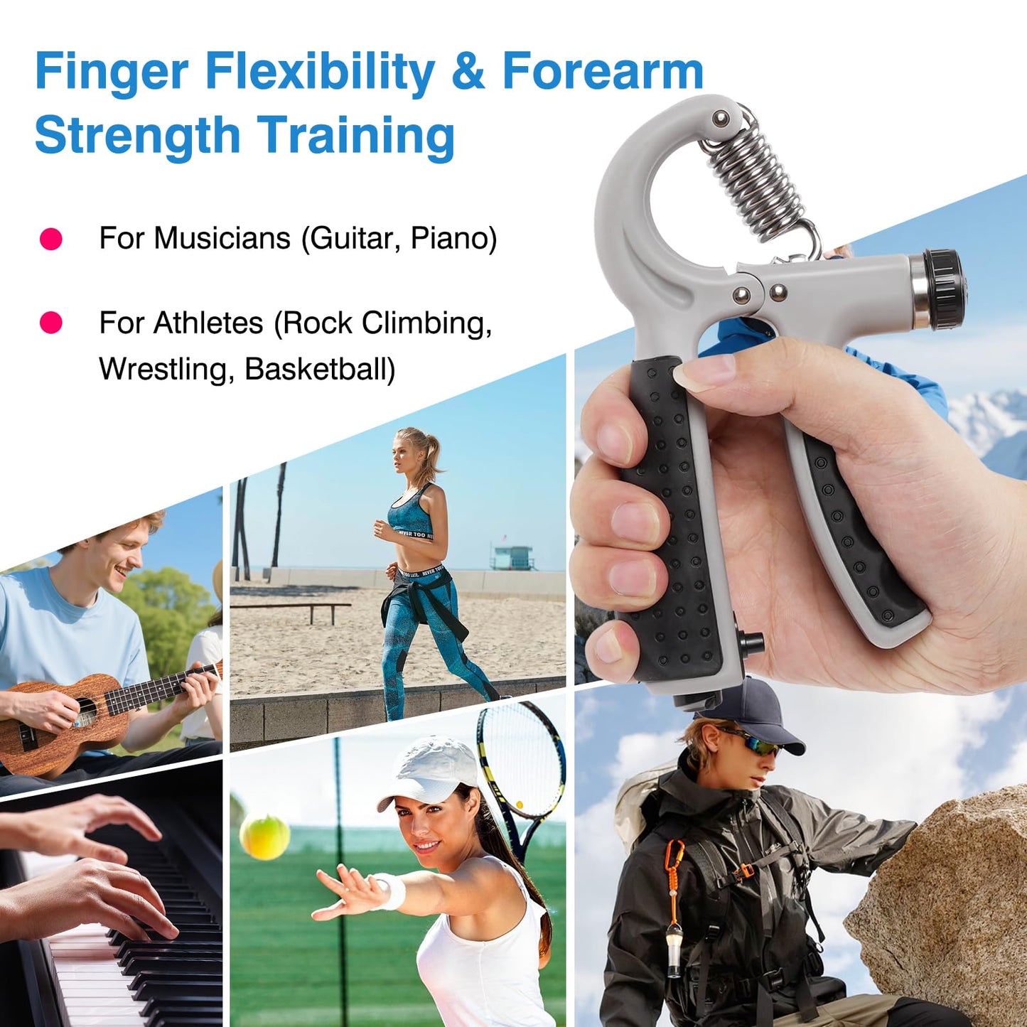 CYFIE Hand Grip Strengthener with Counter, 10-132 lbs Adjustable Resistance, Grip Strength Trainer Kit with Finger Exerciser & Storage Bag - Forearm Strengthener for Muscle Building, Injury Recovery & Athletes