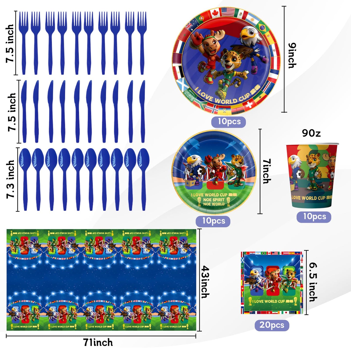 MIRJXB World Cup 2026 Merchandise, Party Supplies Set for World Cup 2026 Celebrations, Includes Banner, Balloons, Cake Toppers, Tableware with Plates, Cups, Napkins and Tablecloth
