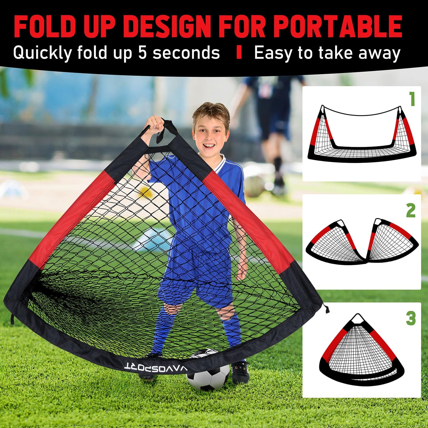 Kids Soccer Goals for Backyard Set, 2 of 6x4 ft Portable Pop Up Soccer Goal Training Equipment, Soccer Net with Soccer Ball, Ladder, Cones, Soccer Set for Youth Toddler Games, Sports