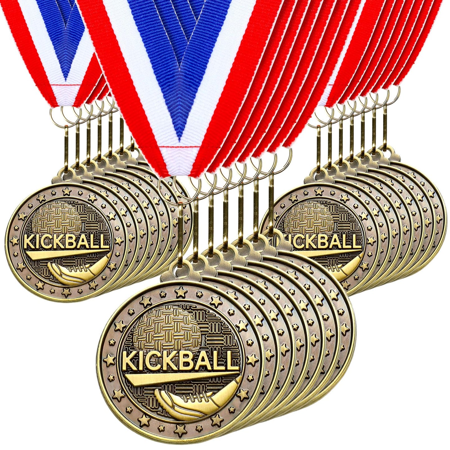 Remuuly 30 Pcs Gold Medals Bulk 2'' Basketball Soccer Baseball Volleyball Football Lacrosse Kickball Cheer Bowling Trophy Medals for Awards for Sports Participation Winner Gift(Gold,Kickball)