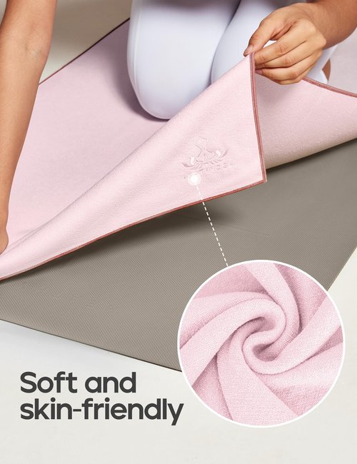 Heathyoga Stickyfiber Hot Yoga Towel with Silicone Grip & Free Spray Bottle, Microfiber Non-Slip Mat Towel for Hot Yoga, Bikram, Pilates and Fitness (Pink)