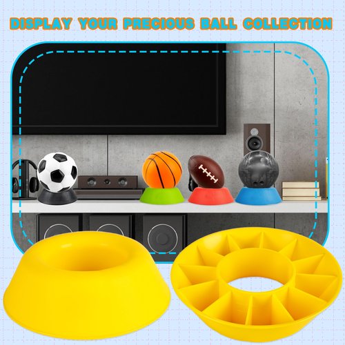 Norcoin 18 Pack Bowling Ball Cup Stand Plastic Bowling Ball Holder Ring Colorful Sports Ball Cup Display Stand for Softball Bowling Basketball Football Volleyball Souvenir Base Stand