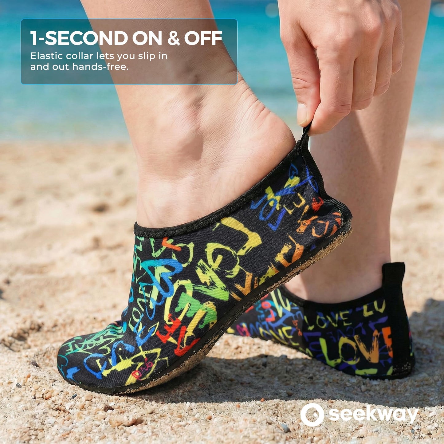SEEKWAY Water Shoes Women Men Adult Quick-Dry Aqua Socks Barefoot Non Slip for Beach Swim River Pool Lake surf Black Size SK002