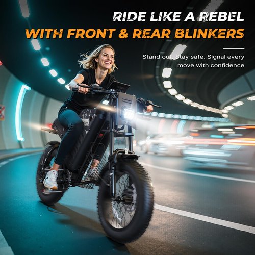VARUN Electric Bike - Peak 1000W Ebike for Adults Up to 60Miles & 28MPH，48V 20.8Ah Battery, 20" Fat Tires, 7-Speed All-Terrain E-Bike with Suspension, LED Lights & Turn Signals - Dirt Bike Style
