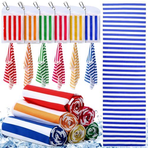 Breling 12 Count Stripe Cooling Towels for Neck and Face, 40 x 12 Inch Microfiber Breathable Chilly Fast Drying Ice Towels for Women Men Training Sport Yoga Gym Athletes Exercise