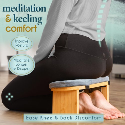 Florensi Bamboo Folding Meditation Bench - Prayer Bench with Cushion for Kneeling or Sitting - Comfortable Meditation Stool for Longer Sessions