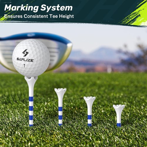 SAPLIZE Professional 120 Pack Plastic Golf Tees (100 Driver Tees + 20 Iron/Hybrid Tees), Low Friction & Resistance, 4 Prong Golf Tees