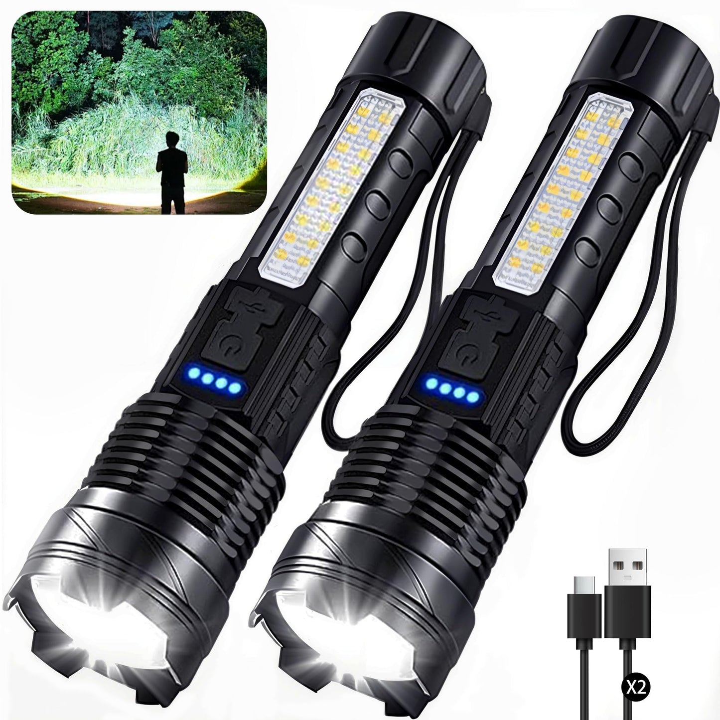 2 Pack Rechargeable Flashlights High Lumens, 7 Modes LED Flashlight Rechargeable, Super Bright Flashlight Powerful, IPX6 Waterproof, Adjustable Tactical Flashlights for Home Emergencies Camping