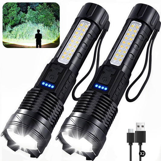2 Pack Rechargeable Flashlights High Lumens, 7 Modes LED Flashlight Rechargeable, Super Bright Flashlight Powerful, IPX6 Waterproof, Adjustable Tactical Flashlights for Home Emergencies Camping
