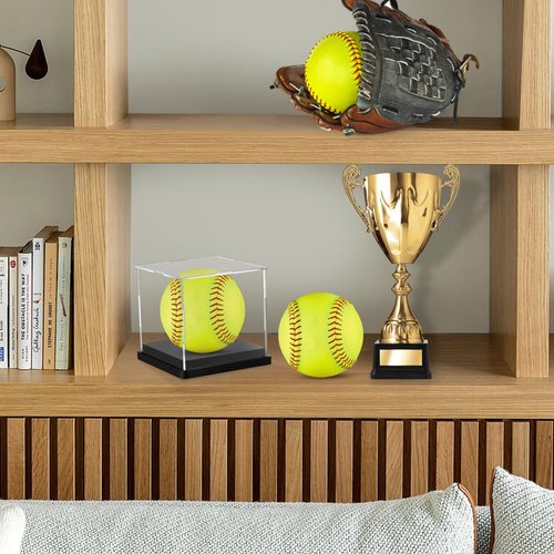 Hooqict 2 Pack Arcylic Softball Display Case Clear Softball Holder UV Protected Stand Championship Display Case Memorabilia Square Box for Golf Tennis Game Ball Baseball
