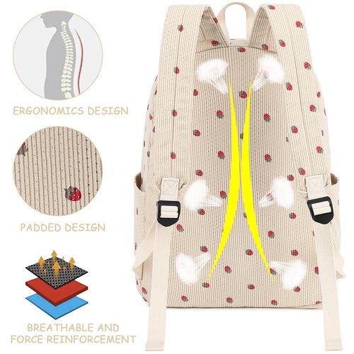 Bluboon School Backpack Teens Girls Boys Kids School Book Bags with Lunch Box Pencil Bag (Corduroy-Strawberry)