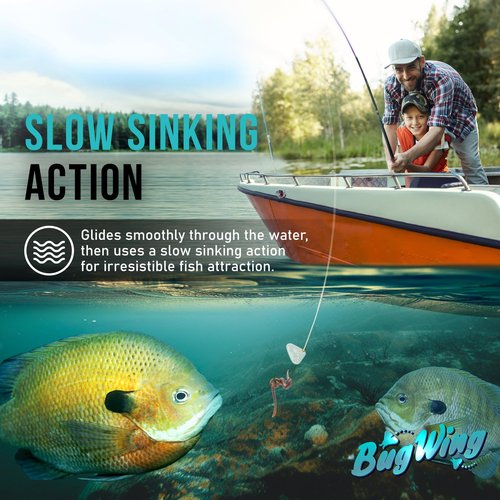 BUG WING Panfish Lures 6PK | Prevents Swallowing The Hook | Easy Unhooking | Attracts Crappie, Sunfish, Bluegill, & Other Small Mouth Fish (Green Pumpkin, Red, Yellow)