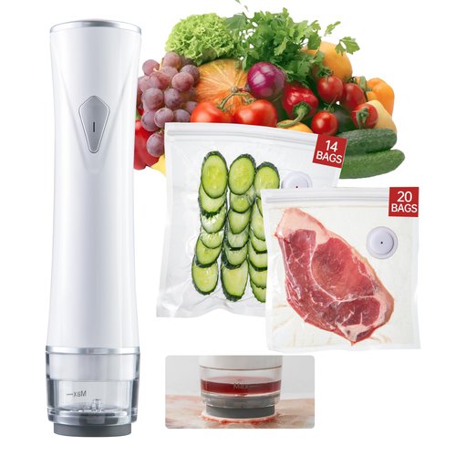 THETCHRY Vacuum Sealer For Food,Handheld Vacuum Sealer with 34 Reusable Bags,Powerful Liquid Vacuum Sealer Machine,Portable Food Vacuum Saver,Preservation Of Fruits,Vagetables and Meat