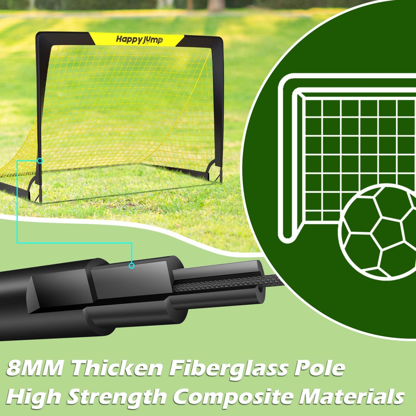 Happy Jump Soccer Goal Pop Up Foldable Soccer Net for Backyard, 2 Set (4X3 FT, 2 Set)