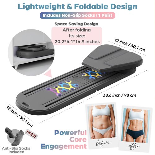Esne- Foldable Pilates Reformer Set - 6-in-1 Home Workout Board with Thickened Resistance Bands, Balance Bar & Non-Slip Socks | Portable Core Strength Trainer for Full-Body Toning (2025 Upgrade)