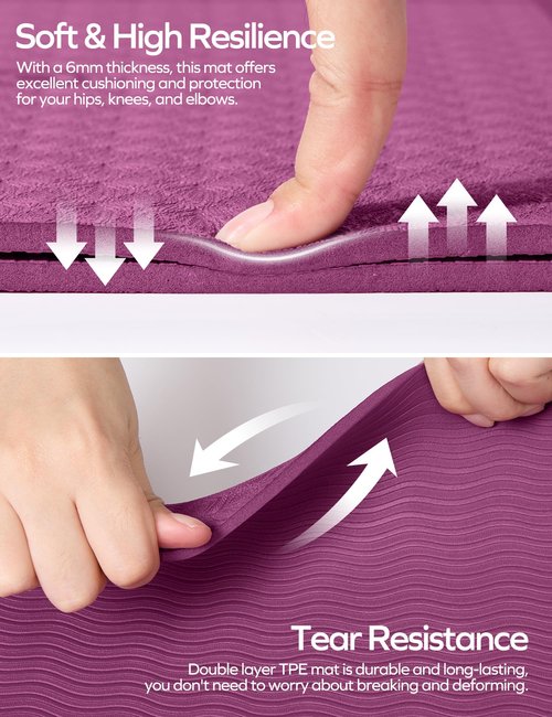 Ewedoos Eco Friendly Yoga Mat with Alignment Marks TPE Non Slip Hot Yoga Mat Thick 1/4'' Anti-Tear Surfaces Exercise Mat for Home Workout Fitness Pilates