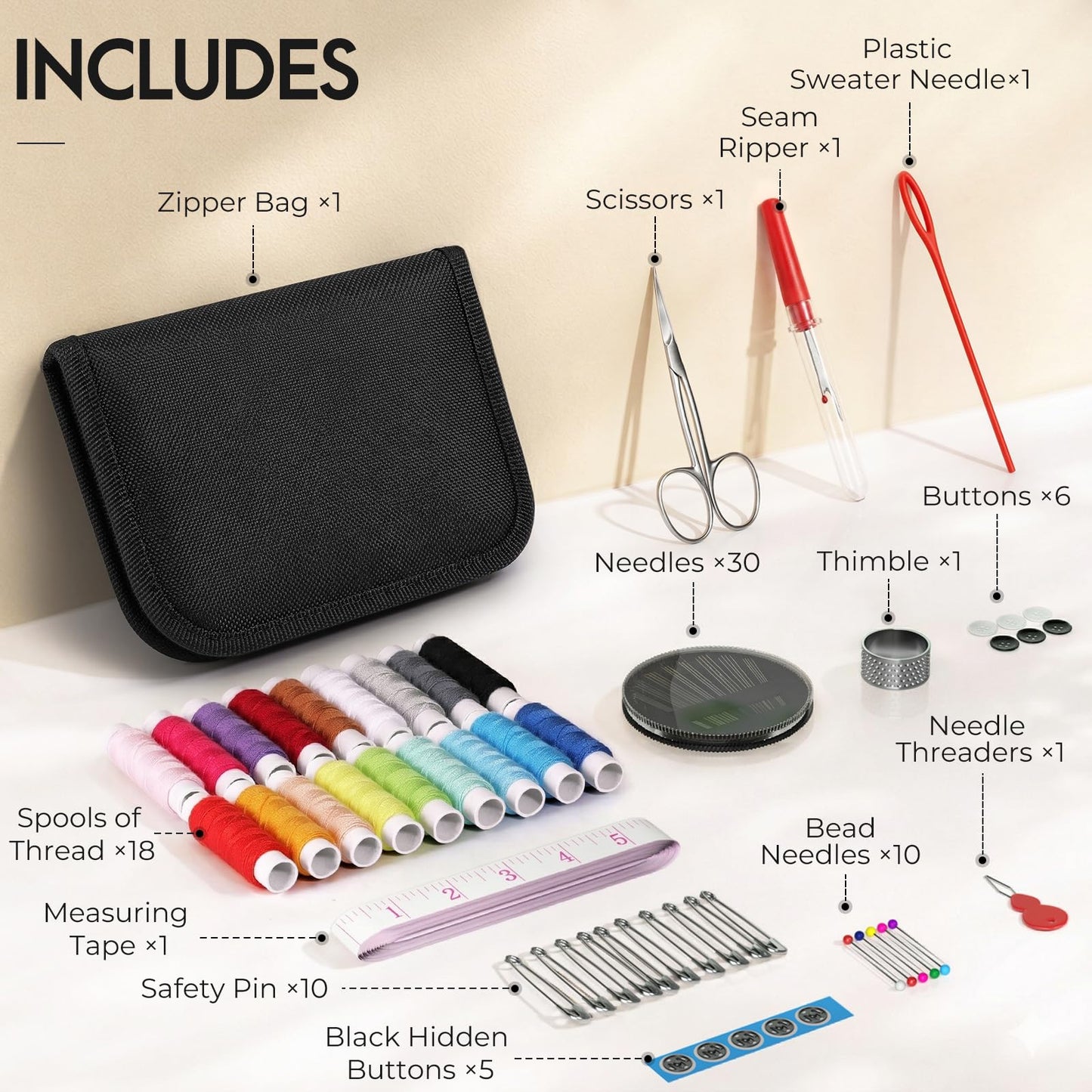Coquimbo Sewing Kit for Adults College Dorm Essentials, Portable Sewing Supplies Accessories Contains Thread, Needles, Scissors, Gifts for Mom Grandma Women Wife Teen Girls Beginner Traveler (Black)