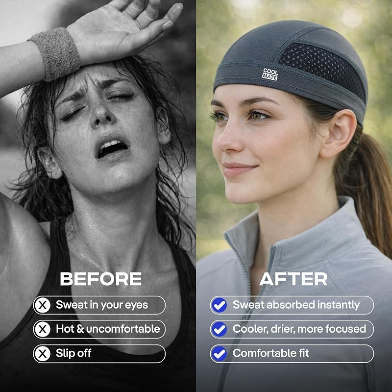 Cooling Skull Cap Helmet Liner for Men and Women – Pack 2 Grey & Black