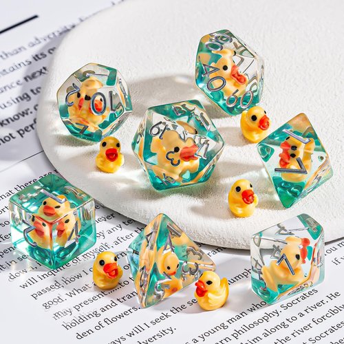 Weyano Resin D&D Dice Set, 7pcs Polyhedral Dice (D4, D6, D8, D10, D12, D20, D%) for Dungeons and Dragons, RPG, MTG (Yellow Duck)
