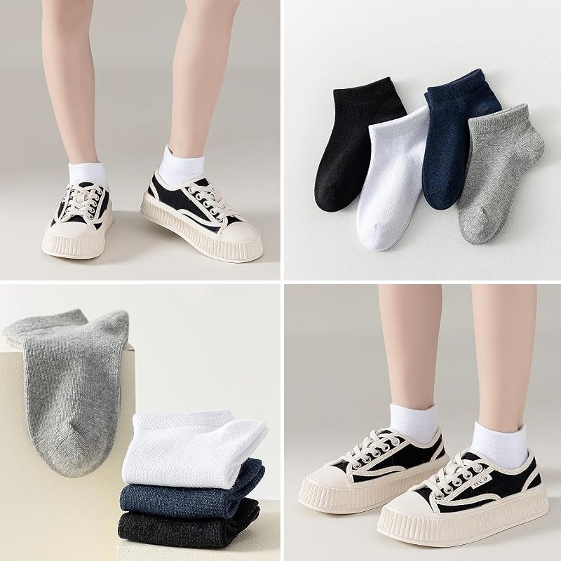 Navy 6 Pack Kids Seamless Ankle Socks - Low Cut No Show Cotton Athletic Socks