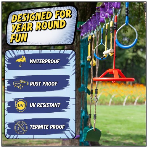 Ninja Warrior Obstacle Course for Kids Workout Equipment, 2 x 55ft Slacklines with 10 Weatherproof & Durable Ninja Kids Toys - Ninja Course for Kids Outside , Kids Obstacle Course Backyard