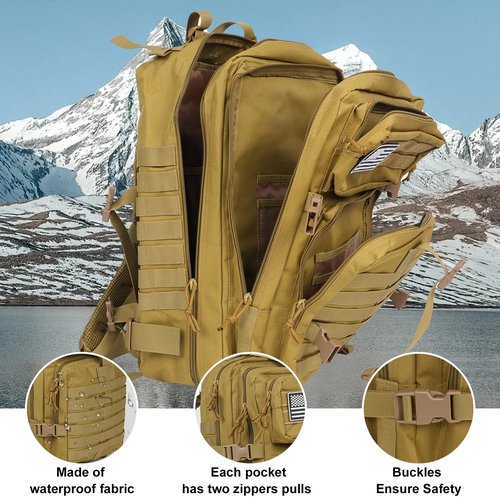 Oraynn 50L Large Military Tactical Backpack Molle Army Assault Pack for Travel Camping Hiking Fishing Backpack for men (khaki)
