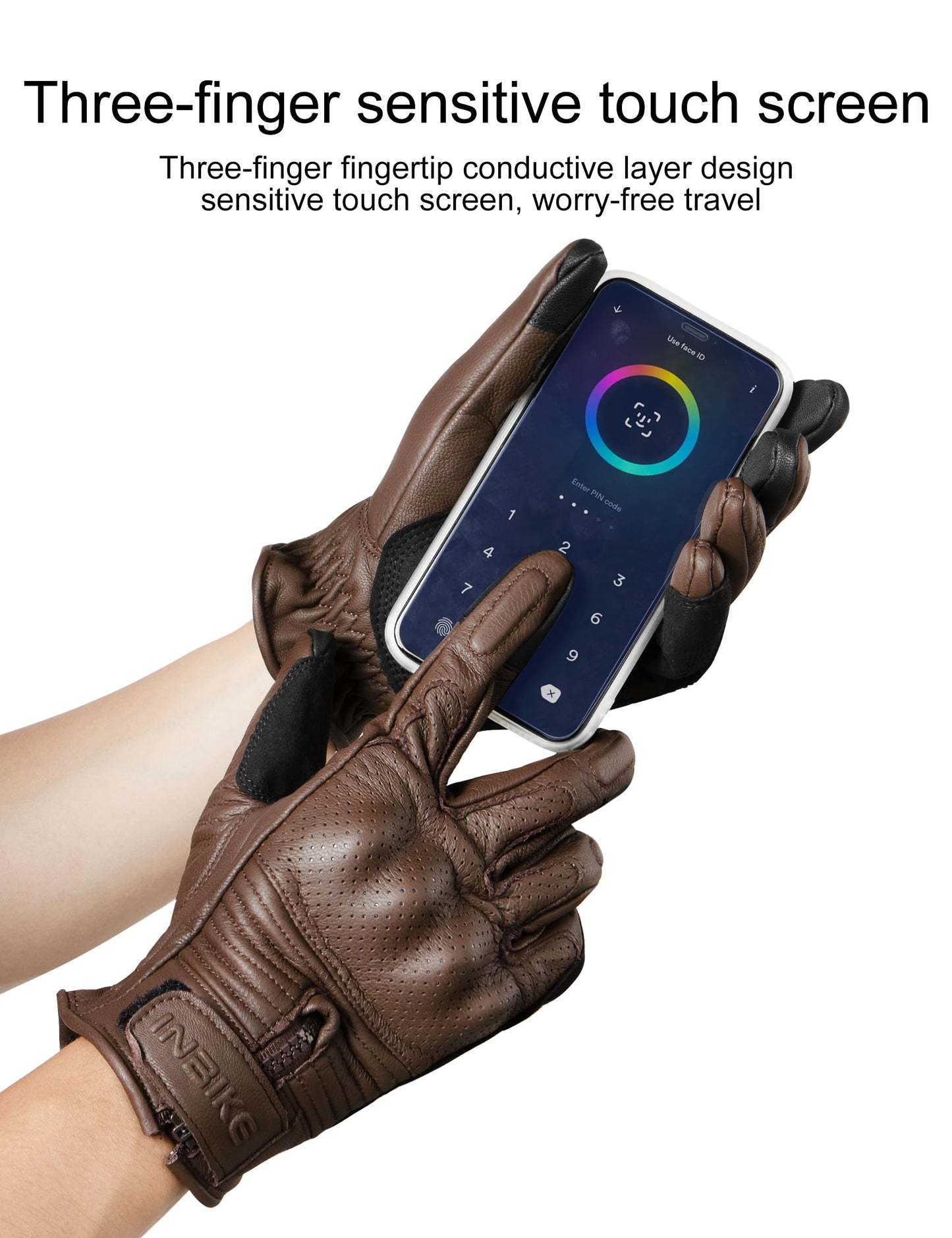 INBIKE Motorcycle Gloves for Men Premium Genuine Perforated Leather Breathable Motorbike Riding Gloves Touchscreen with Hard Knuckle