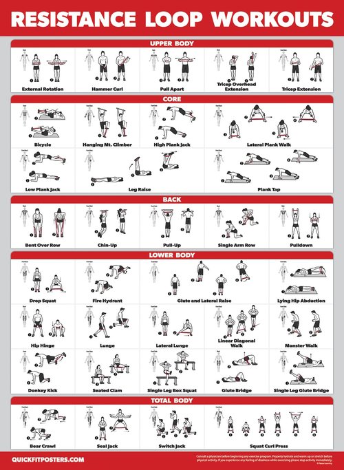 Palace Learning 4 Pack - Resistance Bands Workout Exercise Posters Volume 1, 2 & 3 + Resistance Loops Fitness Chart (LAMINATED, 18" x 24")