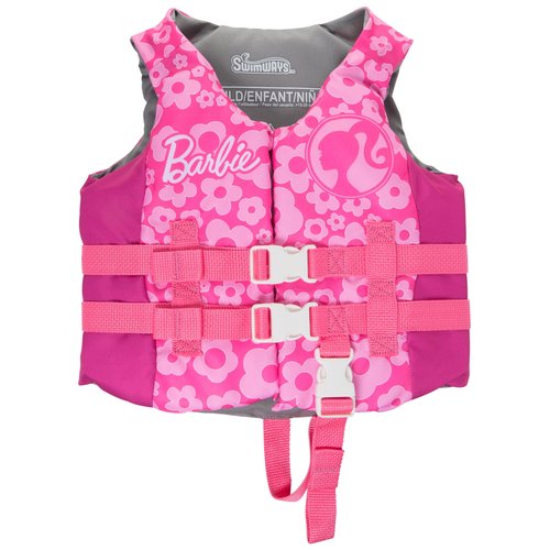 SwimWays Barbie Swim Trainer Life Jacket, US Coast Guard Approved Life Vest Kids Swim Vest, Pool Floats & Life Jackets for Kids 33-55 lbs