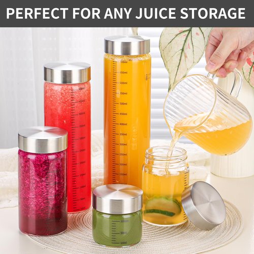 CWHHRN 8 Oz Glass Juice Bottles, 4 Pack Glass Bottles with Lids, BPA Free, Borosilicate Glass, Leak Proof Lids for Juicing, Smoothies, Infused Water, Beverage Storage, Shaker Bottles
