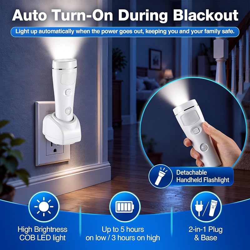 4 Pack 4-in-1 LED Emergency Lights for Power Outages, White - Variation: White+4