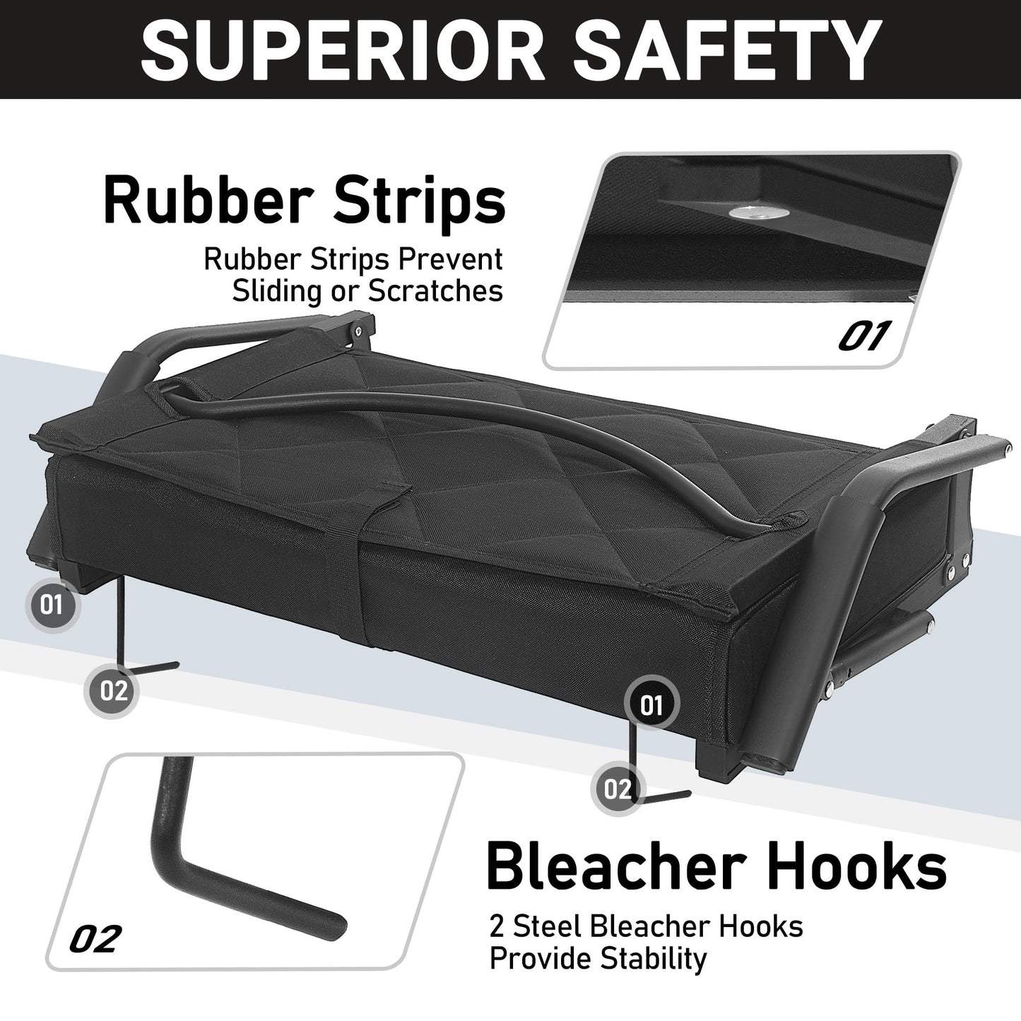 Sheenive Stadium Seats for Bleachers with Back Support (1 Pack) - 2.8'' Thick Wide Cushion & Padded Armrests, Cup Holder, Pockets, Carry Strap for Sports Events