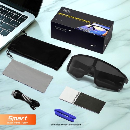 HJX Smart Cycling Glasses with Bluetooth 5.4, 6H Battery, Magnetic Charging - UV400 Sports Sunglasses for Men/Women, Hands-Free Call/Music & Voice Assistant gray