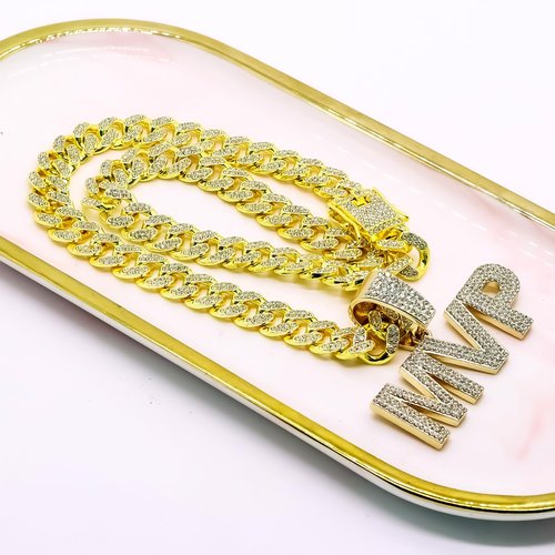 MVP Championship Cuban Link Chain Medal Award Gift Metal MVP Chain Award Winner Prize Trophy Pendant Necklace for Winner Adults Player Team Football Soccer Baseball Basketball Softball (gold)