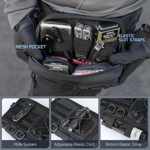 Molle Admin Pouch for Tactical Backpack, EDC Tool Pouch Organizer, Tactical Admin Pouch Molle, Belt Zipper Utility Waist Bag, Horizontal Phone Pouch with US Flag Patch