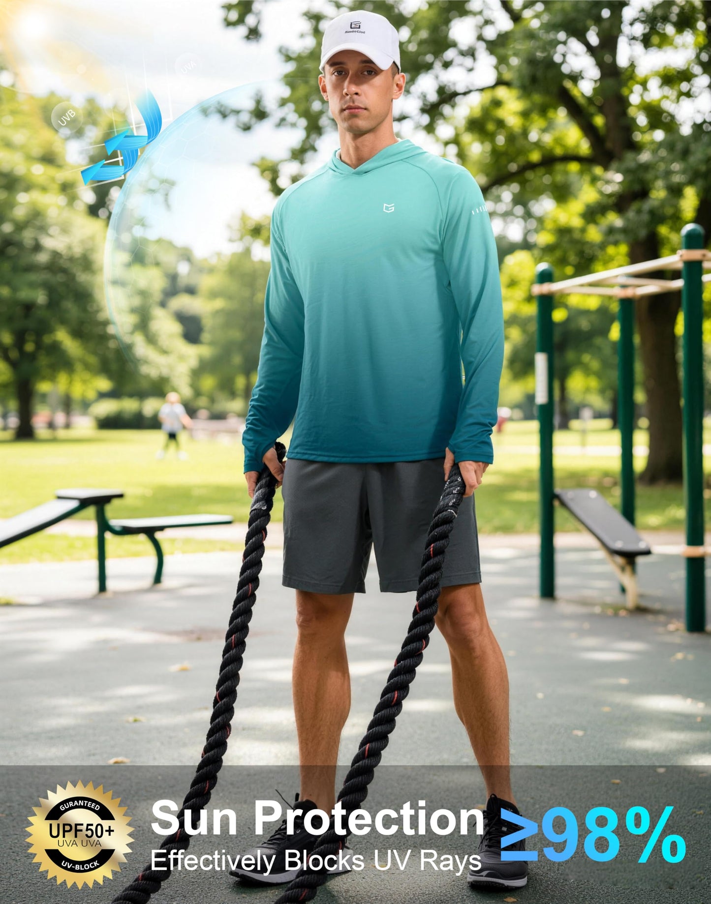Men's Sun Protection Hoodie Shirts Long Sleeve UPF 50+ Swim Shirts for Men Rash Guard Fishing Shirt Quick Dry