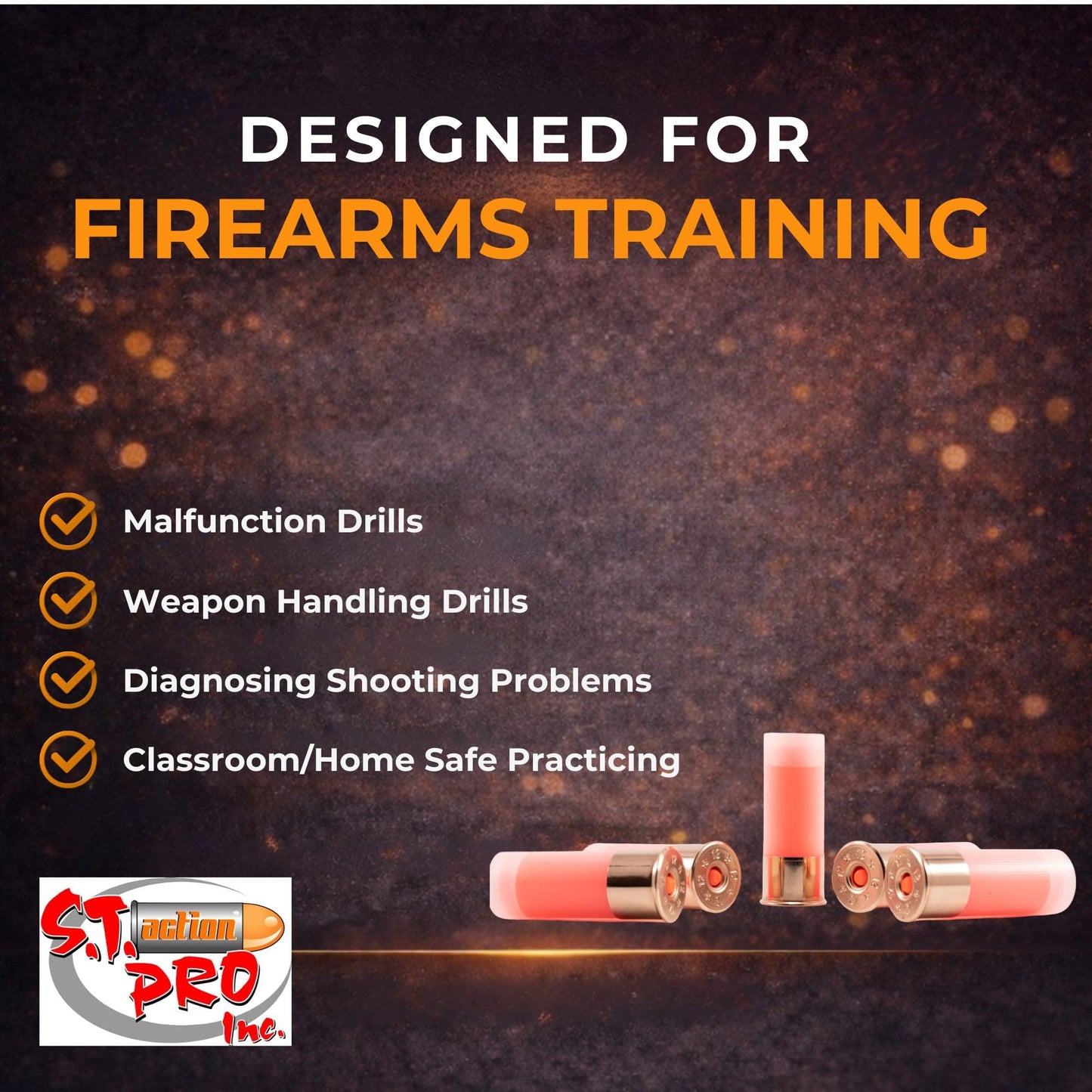 ST Action Pro 12 Gauge Snap Caps – 5 Pack Inert Training Dummy Rounds for Dry Fire, Reloading & Malfunction Drills – Brass Casing, Orange UV Insert – Veteran-Owned, Assesmbled in USA – Safe & Reusable