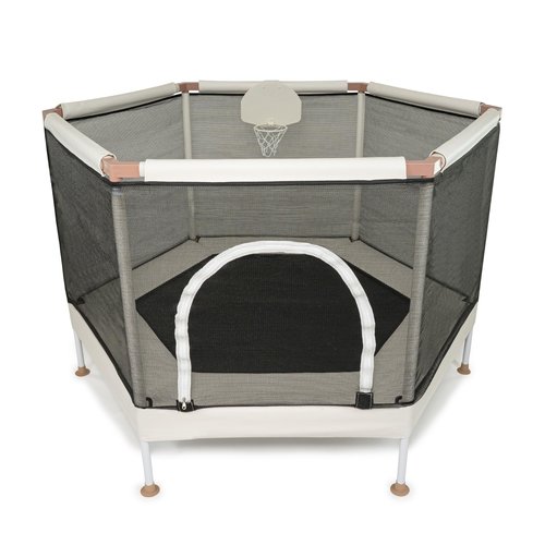 Square House Kids Trampoline, Aesthetic Indoor and Outdoor Toddler Trampoline with Safety Net, Basketball Hoop, 220lb Capacity, Ultra Safe No-Gap Design, Gifts for Boys & Girls (Sand, 5 FT)