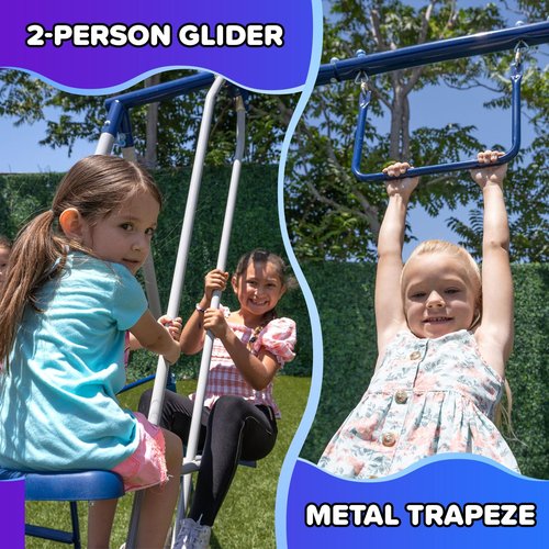 Sportspower Arcadia Star Burst Swing Set: Outdoor Heavy-Duty Metal Playset for Kids Aged 3-8 with LED Light Up Slide, Swings & Trapeze
