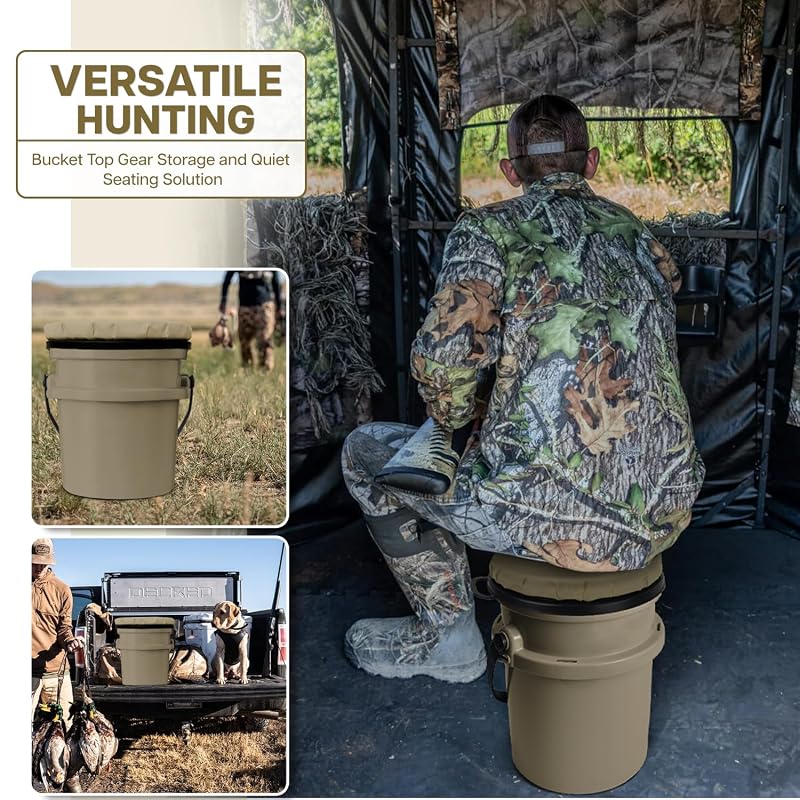 Tan 5 Gallon YETI Bucket Seat Lid - 360° Swivel Cushion for Fishing & Hunting