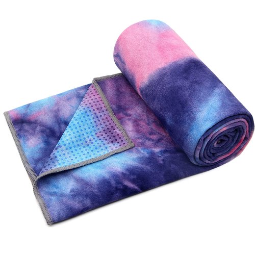 Eunzel Yoga Towel,Hot Yoga Mat Towel with Grip Dots Sweat Absorbent Non-Slip for Hot Yoga, Pilates and Workout 24" x72", Purple & Blue