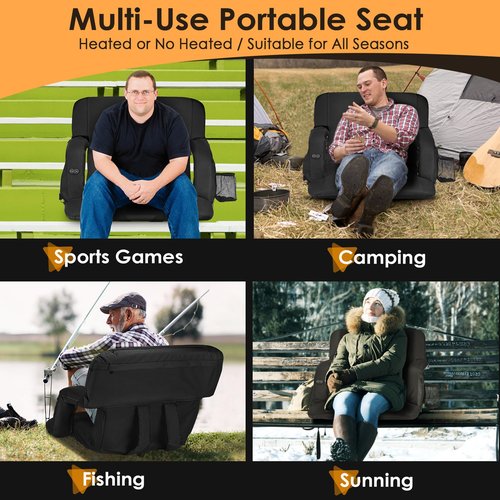 HOPERAN 25" 2pcs Dual-Sided Heated Stadium Seats for Bleachers with Back Support, 3 Levels Heating Stadium Seating for Bleachers Seat with Backrest, 5 Pockets Portable Stadium Chair for Outdoor
