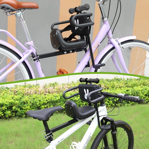 MEGHNA Bike Child Seat Front Mounted for Adult Bike Comfortable Baby Bike Seat with Backrest Adjustable Height and Position Bicycle Child Seat with Foot Pedals for Baby Toddle (Black - Style 1)