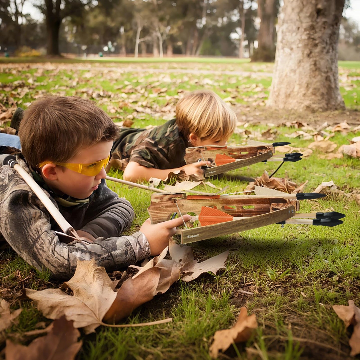 Crossbow Toy Set for Kids with 12 Wooden Arrows and Quiver, Outdoor Archery Play Set for Boys and Girls, Cross Bow Games for Adventure & Backyard Shooting Toy, Red