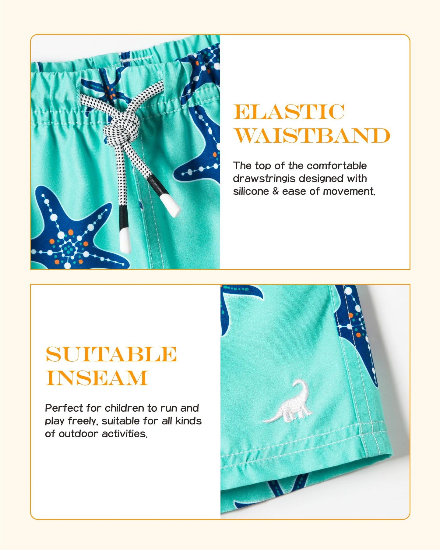 SURF CUZ Little Boys Swim Trunks UPF 50+ Toddler Beach Shorts Swimsuit Kids Quick Dry Swimwear(Starfish, 7)