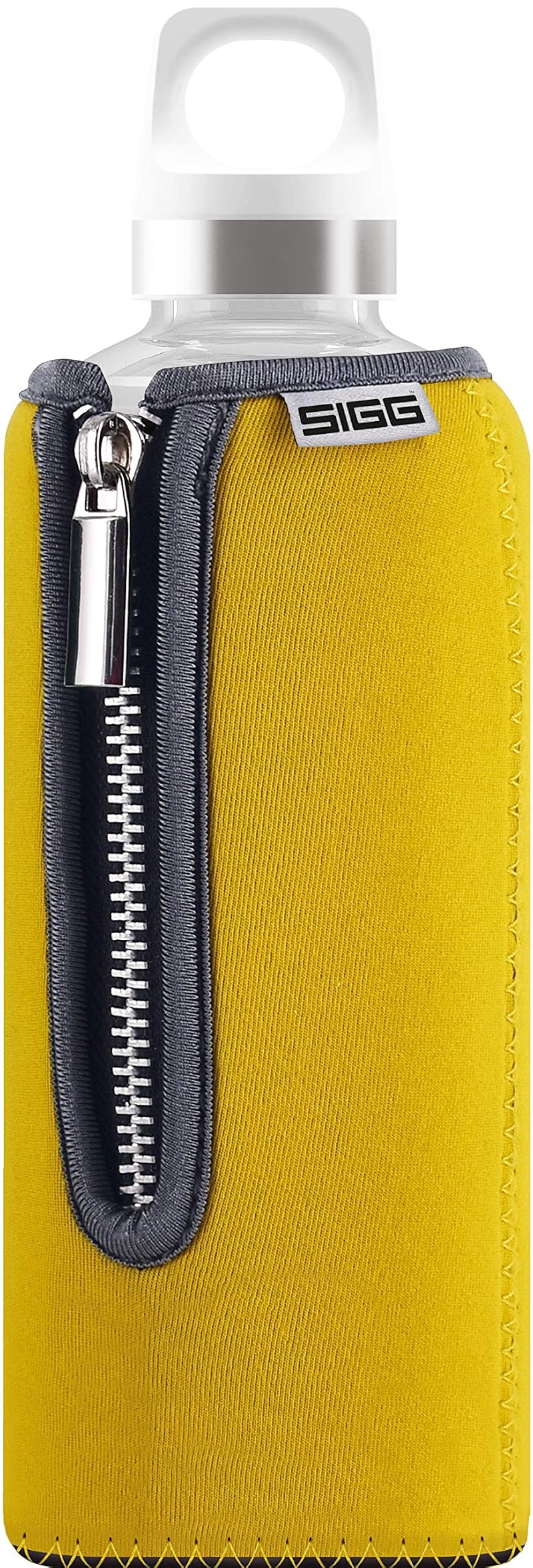 Sigg Stella Glass Water Bottle 17 oz with Neoprene Sleeve - Yellow - Leakproof & Dishwasher Safe