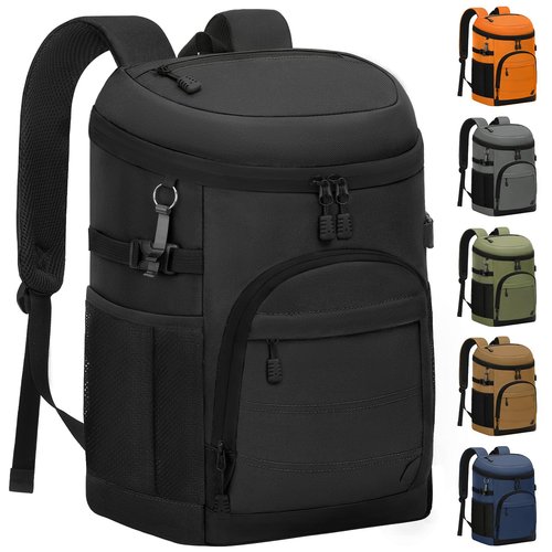 ELONGRIVER 35 Cans Insulated Backpack Cooler for Men, Leak Proof Camping Beach Cooler Backpack Portable Soft Sided Cooler Bag Waterproof Travel Hiking Picnic Fishing Lunch Coolers Black