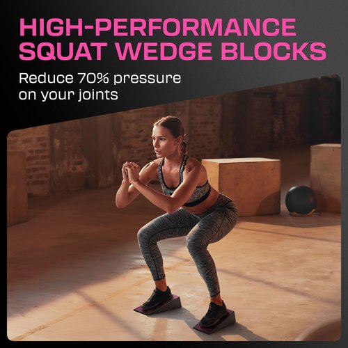 Squat Wedge Block Pair - Non Slip Squat Wedges & Ramp for Exercise, Home Gym, Weight Lifting & Yoga - Calf Stretcher Slant Board to Elevate Heels, Improve Ankle Mobility, Backpack Included for Storage