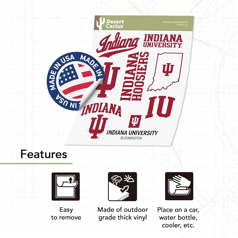 Indiana Hoosiers Sticker Sheet - Desert Cactus Officially Licensed NCAA Decals
