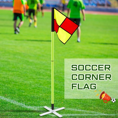 Tranqun Indoor/Turf Soccer Corner Flags for Soccer Field Set of 4, 5 ft Portable Agility Poles All-surface Football Field Flags with Steel Cross Bases for Training